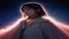 AI短剧《光年之外》封面，AI生成的宇宙星空背景下两个宇航员相遇，科幻爱情氛围浓厚，画面色彩饱和度高